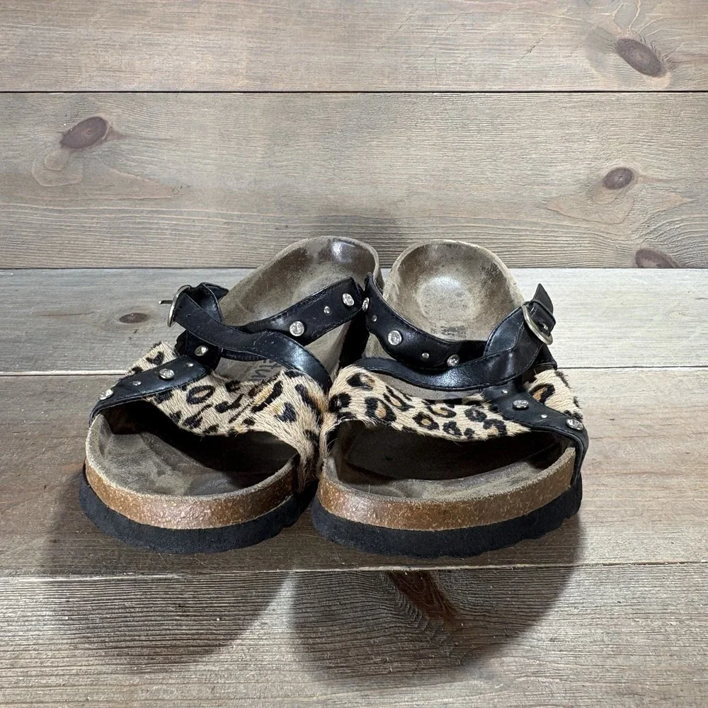 birkenstock betula womens size 7 shoes black leopard print rhinestone sandals